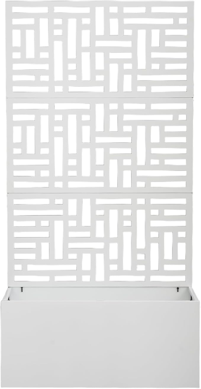 Metal Planter Box with Trellis70 Outdoor Raised Garden BedPrivacy Planters for Patio GardenPlanter Box with Drainage Holes for Climbing Plants (White)
