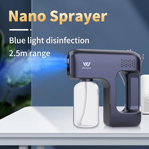 Disinfectant Fogger Machine Cordless Electric Blue Light Disinfection Gun Nano Sprayer for Salon/School/Hospital/Home/Office/Car/Gym/High-Contact Item Etc. (White)