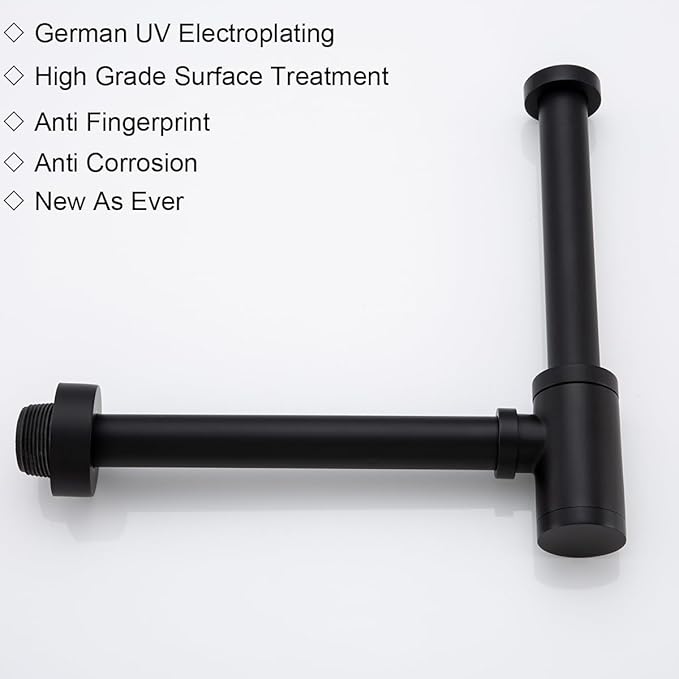 RANDOM Black Brass Bottle P Trap with Pop Up Drain Stopper with Overflow11.81″ Slip Joint Extension Tube Adjustable Bathroom Basin Sink Waste Drain Trap Kit 1 1/4