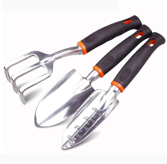 SagaSave 3 Sizes Optional Aluminum Garden Tool Set Heavy Duty Hand Garden Tools Kit Ideal for Outdoor Garden Hand Tools Women and Men(3X Garden Tools)