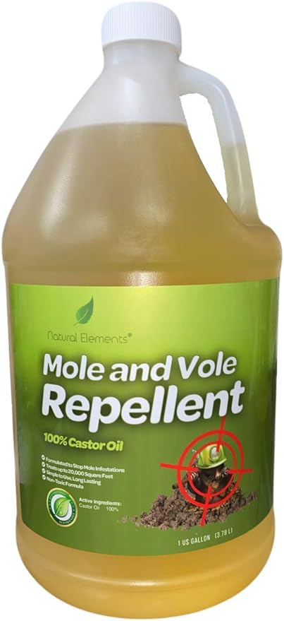 Natural Elements Mole and Vole Repellent | 100% Castor Oil | Pet Safe and Non Toxic (4 Gallons)
