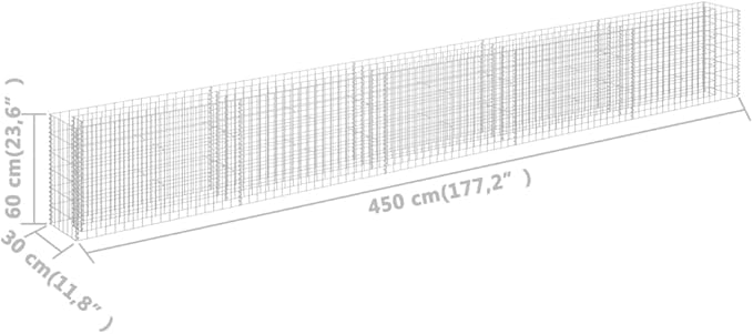 Gabion Raised Bed Galvanized Steel 177.2x11.8x23.6 Raised Garden Bed Garden Planter for Flowers and Vegetables Elevated Planter Box for Patio Outdoor Gardening