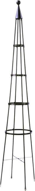 4 Rings Obelisk Wrought Iron Garden Trellis Freestanding Vertical Plant Support for Vines Jasmine Snap Peas Runner Beans 61” &amp 85” H Graphite