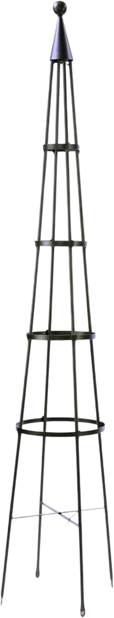 4 Rings Obelisk Wrought Iron Garden Trellis Freestanding Vertical Plant Support for Vines Jasmine Snap Peas Runner Beans 61” &amp 85” H Graphite