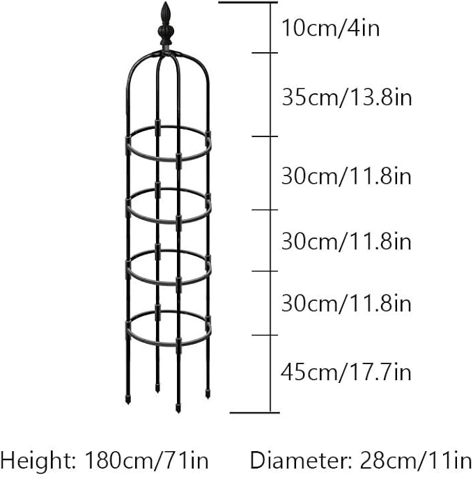RADAAB Obelisk Garden Trellis Sturdy Metalobelisk Trellis 35.5 47.3 59 71 82.7 High Plant Support for Climbing Vines and Flowers Stands (Black) (Size : 11/28cm Dia. x 71/180cm H)