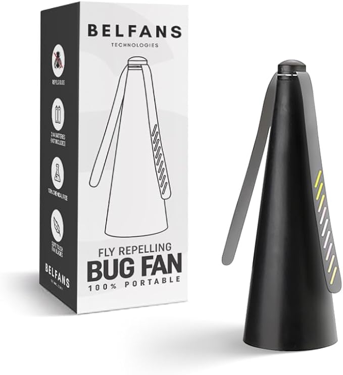 Belfans FlyRepellent Fan for Tables – USB Powered/Rechargable Soundless Fly Swatter with Holographic Blades and Portable Fly Fan for Bees Wasps &amp Outdoor Use (1 Black Rechargeable)