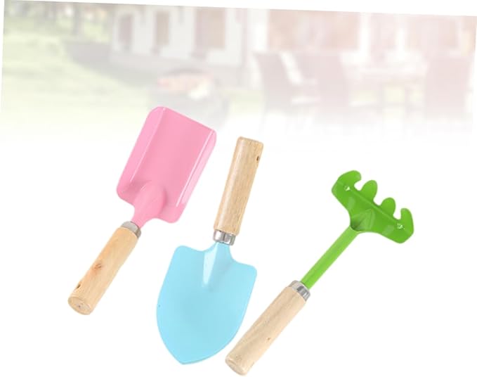 Garneck 2 Sets Gardening Tools Mini Metal Trowel Rake Shovel with Sturdy Wooden Handles Safe Fun Gardening Tools for Boys Random Colors Random Color