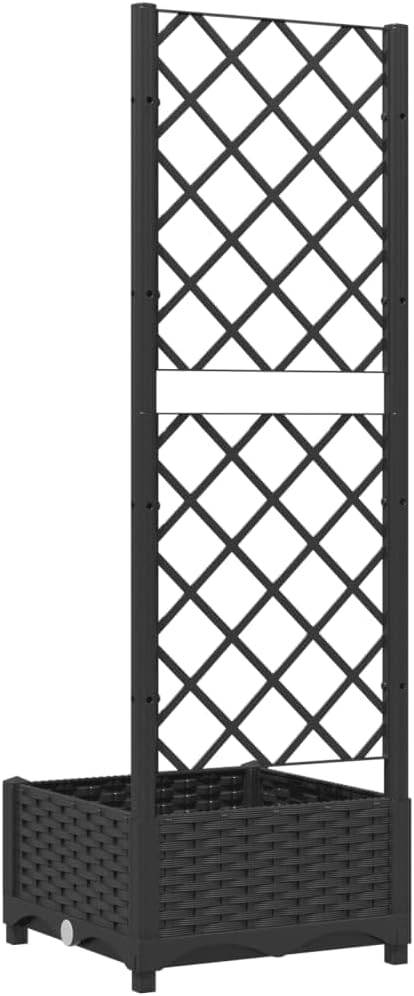 vidaXL Garden Planter with Trellis – Black 15.7x15.7x47.8 – Weather- PP for Outdoor Use in Garden Balcony Terrace