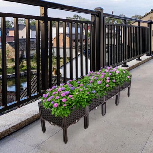 Bepritm Set of 4 Raised Garden Bed with Legs Self-Watering Planter Raised Bed Kits with Legs Patio Plant Boxes for Indoor Outdoor Plant Fence Balcony Yard Gardening Supplies