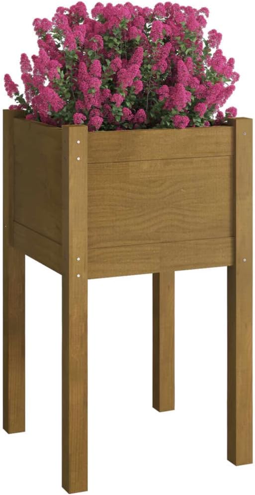Garden PlanterGardening PlantersPatio Raised BedsBackyard Raised BedsRaised Flower BedsGarden DecorationPlanter Boxesfor DecksPatiosBalconiesHoney Brown 15.7x15.7x27.6 Solid Wood Pine
