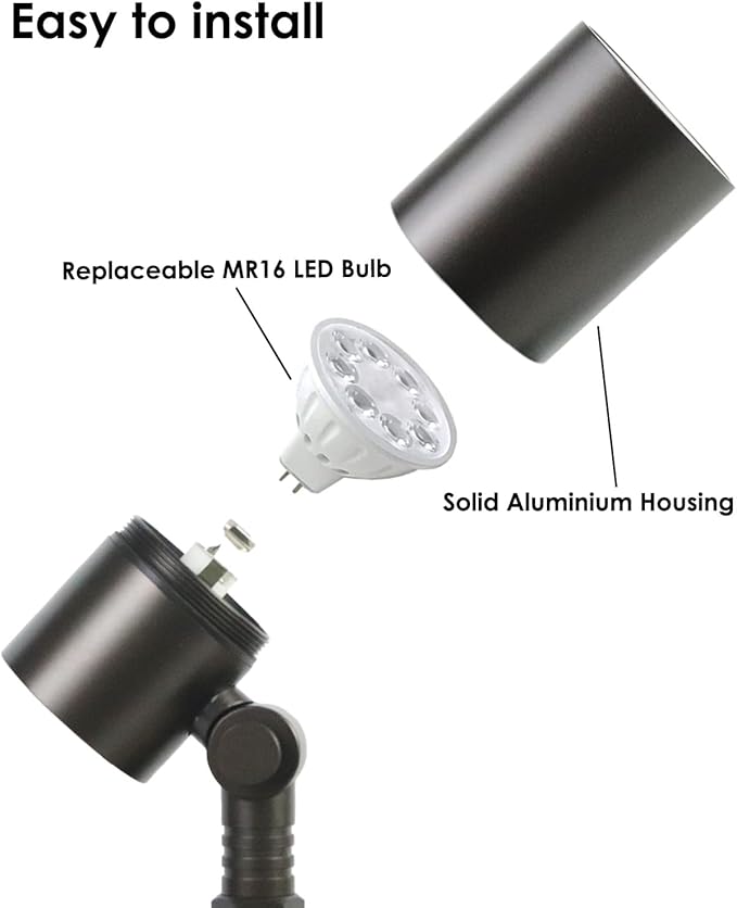 Cheopha 12V Outdoor Low Voltage Landscape Down Light Replaceable 5W MR16 LED Bulb (2700K Warm White) IP65 Waterproof Aluminum Spotlight for Tree Garden Lawn and Yard Lights 2-Pack