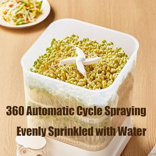 Automatic Bean Sprout Machine 360° Spray with 1.5L Water Tank LED Display 3 Modes for Radish Wheatgrass and Barley