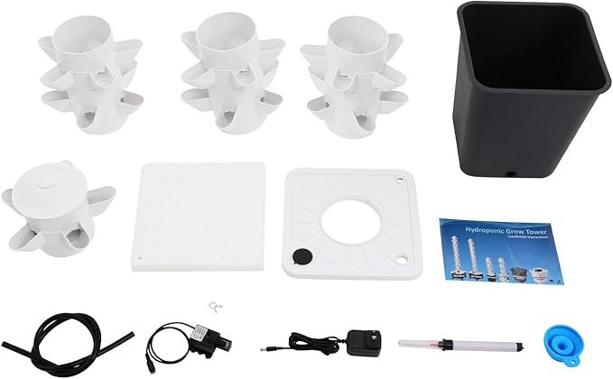 7 Tiers 35 Holes Plants Hydroponic Tower Hydroponics Growing System Tower Vertical Hydroponic Tower Planter Germination Kit for Herbs Vegetables Fruits Peppers Strawberries Grey