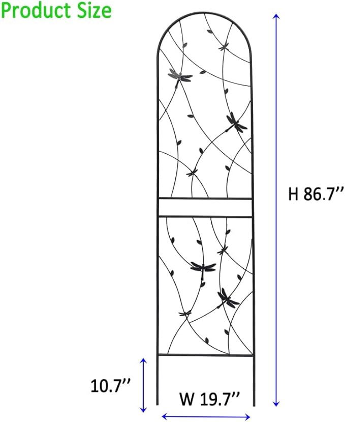 Sturdy Metal Garden Trellis for Climbing Plants – Rust-Resistant Outdoor Flower Support with Decorative Dragonfly Design (2 Pack-H86'')