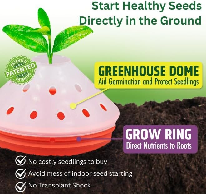 Outdoor Germination and Grow Kit with Greenhouse Domes - Direct Water and nutrients to Roots Protect Seeds and Seedlings 4 Sets Red Made in The USA