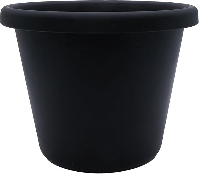 The HC Companies Classic Round Plastic Plant Pot w/Rolled Rim - Lightweight &amp UV Resistant Flower Pot for Herbs &amp More - Outdoor &amp Indoor Plant Pots w/Drainage (14 inch Black Pack of 1)