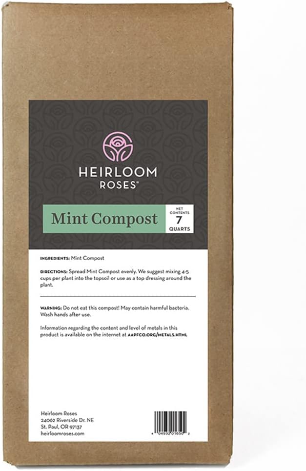Heirloom Roses Mint Compost100% NaturalTop Soil Amendment for Rose Planting Rich in Micronutrients and Nitrogen for Garden Vegetables and Flowers 7 Quart Box