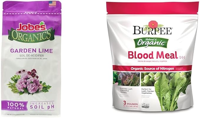 Jobe's 6 lb Lime Soil De-Acidifier and Burpee 3 lb Blood Meal Fertilizer Bundle for Soil Health Improvement