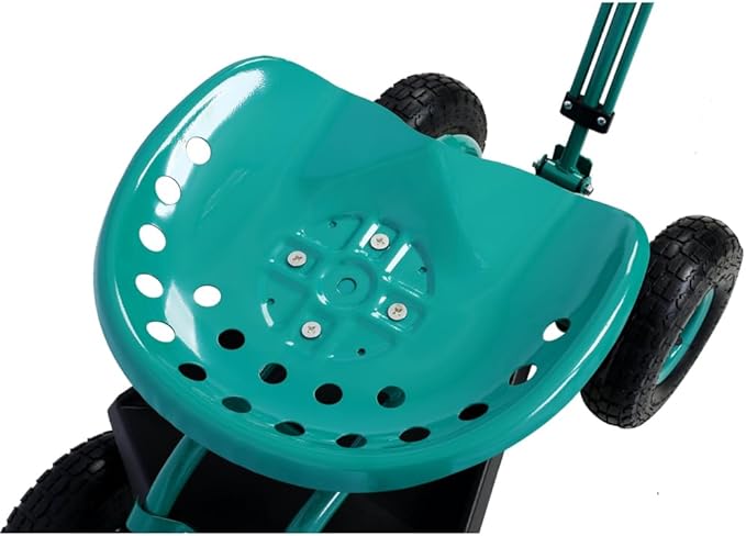 Ergonomic Rolling Garden Scooter with 360-Degree Swivel Seat Built-in Tool Tray Heavy-Duty Wheels and Adjustable Height Support (Green + Steel-1)