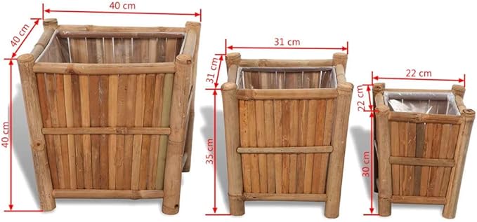 Raised Bed Set 3 Pieces Bamboo with Nylon Lining Unique Plant Pots Large Planters for Outdoor Plants Plant Pots Large Outdoor Pots for Outdoor Gardening Porch Plants