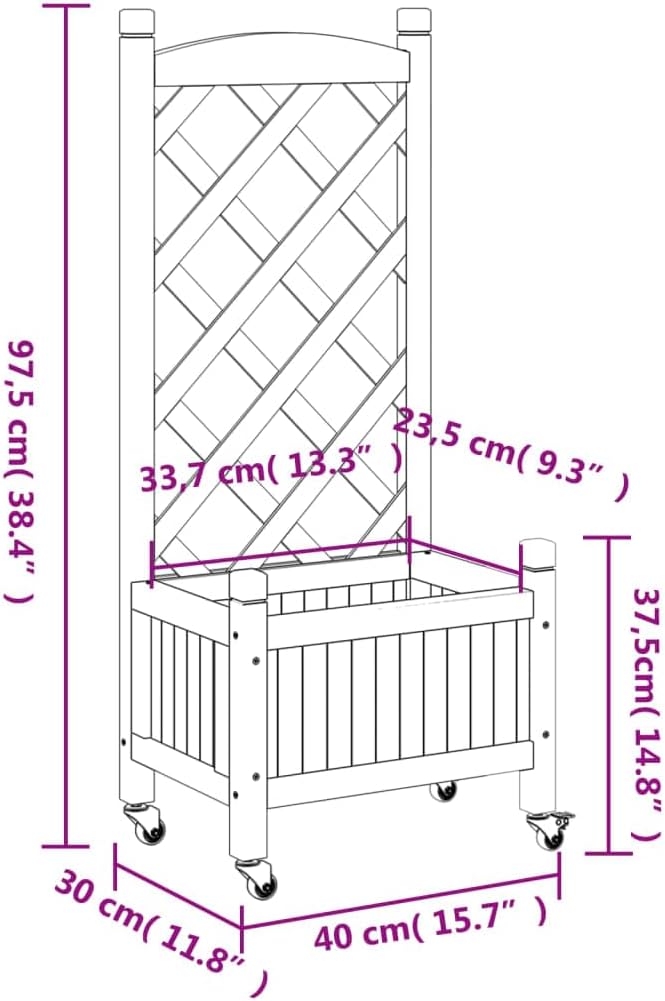 vidaXL Plant Pot with Trellis Wheels Flower Box with Trellis Planter for Patio Garden Plant Box Grey Solid Wood Fir 40 x 30 x 97.5 cm 3207645