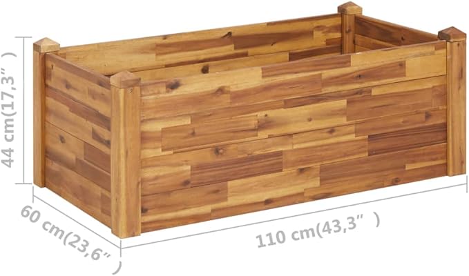 SKM Garden Raised Bed 110x60x44 cm Solid Acacia Wood (Weight-14KG)