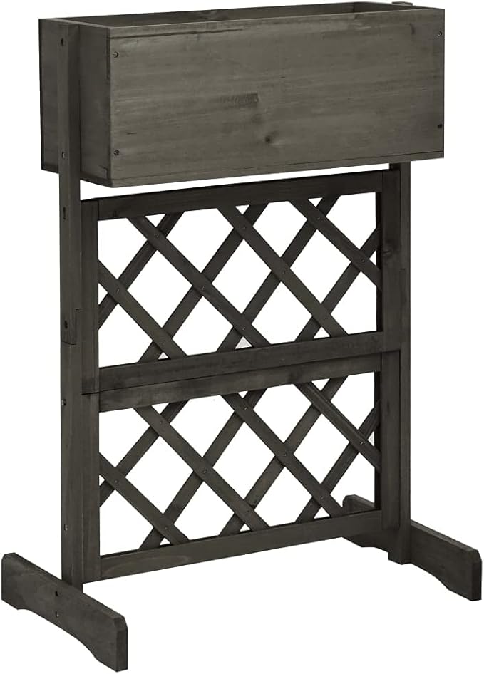 Wooden Garden Planter with Trellis Lattice Panels Freestanding Acacia Wood Plant Raised Bed Raised Bed for Outdoor Climbing Planting Yard Patio Decoration Gray 17.7x11.8x29.1