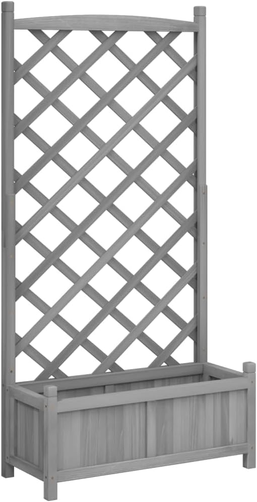 vidaXL Solid Fir Wood Planter with Trellis - Gray Raised Garden Bed/Outdoor Rectangular Flower Box for Climbing Plants - Patio and Garden Decor 29.5x13.8x59.1 inches