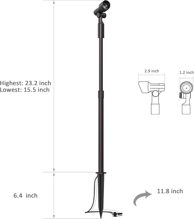 Low Voltage Spotlights 8PK Landscape Lighting LED 2700K Warm White 4W 66 Lumens Outdoor Lights Aluminum Housing Telescopic Post with Connector for Garden Yard Black Finish