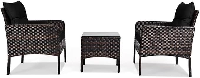 Pemberly Row 3-Piece 26'' Rattan Conversation Set Outdoor Seating Ensemble Built for Casual Comfort and Interaction Black