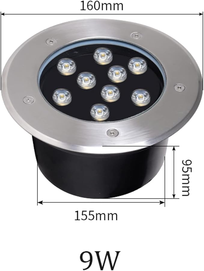 LED Garden Underground Light - Waterproof Round Landscape Lamp for Outdoor Walkway Driveway Deck and Patio (9W Yellow 15W Red)