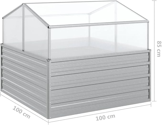 Garden Raised Bed with Greenhouse Planter With TrellisSteel Raised Garden BedGardening PotsIndustrial Rustic Planter for Gardens Patios Lawns Or Any Other Planting.39.4x39.4x33.5 Silver