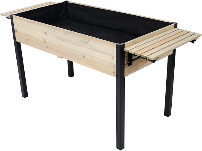 Raised Garden Bed Metal Leg Wood Planter Boxes with Folding Storage Shelf Elevated Planter Box for Growing Fresh Herbs Vegetables Flowers Great for Outdoor Patio Deck Balcony (Natural 62.5)