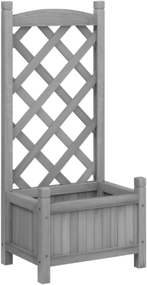 Solid Wood Garden Planter with Trellis Wood Raised Garden Bed Planter with Trellis Outdoor Garden Box for Climbing Plants Gray Solid Wood Fir-763