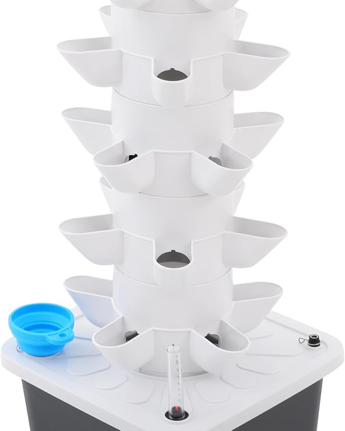 7 Tiers 35 Holes Plants Hydroponic Tower Hydroponics Growing System Tower Vertical Hydroponic Tower Planter Germination Kit for Herbs Vegetables Fruits Peppers Strawberries Grey