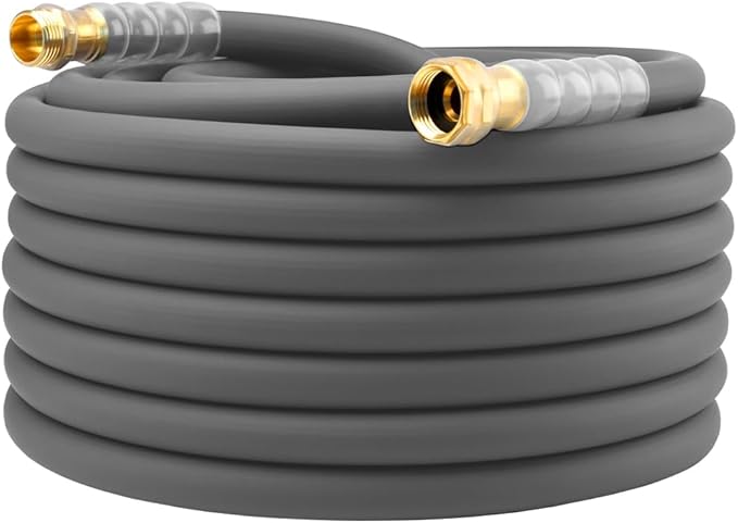 Heavy Duty Premium Garden Hose 90ft x 5/8 300PSI Working 1000PSI Burst Hybrid Rubber Water Hose with Transparent Swivel Handle - Hot/Cold Water - Five Layered Braiding with Brass fittings (Grey)