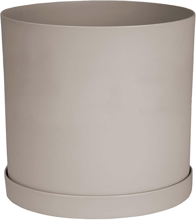 Bloem Mathers 12 Pebble Stone Round Modern Resin Garden Planter Pot with Drainage Holes and Removable Saucer Tray Included