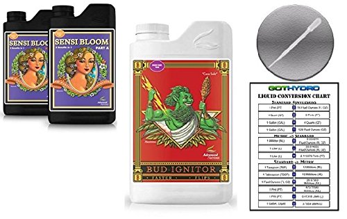 Advanced Nutrients Sensi Bloom A &amp B 1L &amp Bud Ignitor 1L Bundle w/Card &amp Pipette
