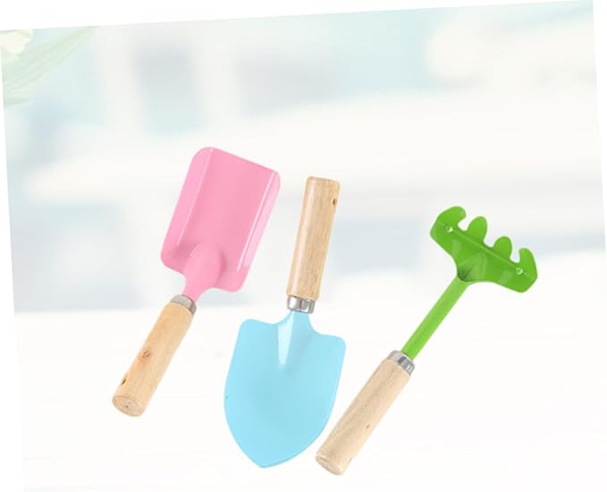 Garneck 2 Sets Gardening Tools Mini Metal Trowel Rake Shovel with Sturdy Wooden Handles Safe Fun Gardening Tools for Boys Random Colors Random Color