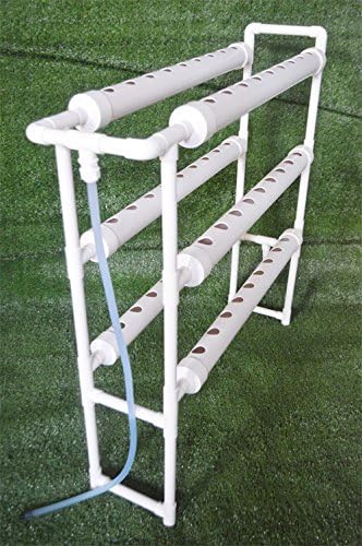 INTBUYING PVC Hydroponics Growing System 54 Sites 6 Pipes Grow Kit for Leafy Vegetables 3 Layers 2 Rows Vertical Hydroponic Kit with 110V Pump Hose Basket Planting Sponges