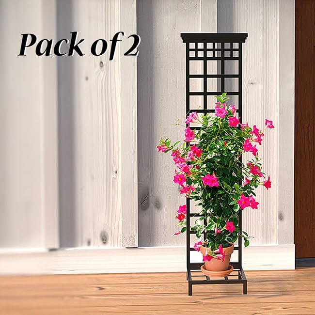 Panacea Mission Pot Trellis with Base Set of 2 – 57.5 H Black Metal Trellises for Potted Plants – Mission-Style Garden Trellis with 13 Bases for Indoor or Outdoor Plant Support &amp Vertical Growt