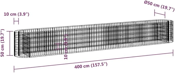 Gabion Raised Bed Galvanized IronRaised Flower BedsGardening PlantersMultifunctional Raised BedPlant Privacy FenceGreenhouse Planterfor GardensPatiosalconiesTerraces157.5x19.7x19.7