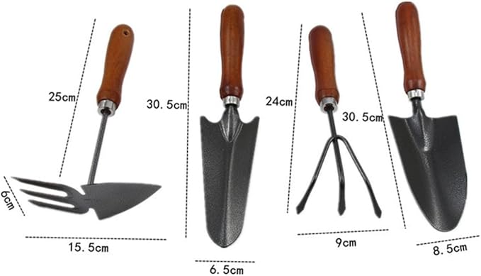 Garden Tools Set Mini Stoving Varnish Shovel with Thickened Iron Spade and Wooden Handle for Planting and Weeding 4pcs Gardening Hand Tool Kit for Patio and Lawn Care
