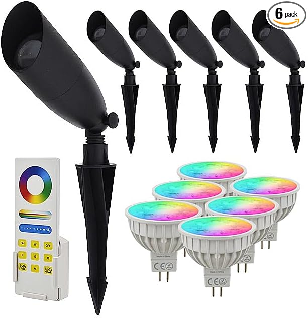 ALS1 Black Aluminum Low Voltage Landscape 6-Spotlight Starter Kit with 4W Color-Changing RGB+CCT MR16 LED Bulbs and RF Remote 36UL02BKx6-RGB-Kit1