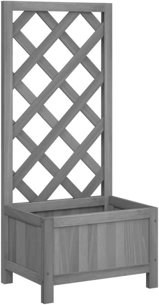 Wood Planter with Trellis Outdoor Raised Garden Bed with Trellis Wooden Planter Box for Climbing Plants 15.7x11.8x35.4 Gray Solid Wood Fir