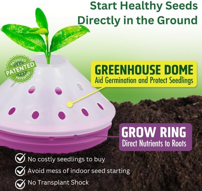 Outdoor Germination and Grow Kit with Greenhouse Domes - Direct Water and nutrients to Roots Protect Seeds and Seedlings 4 Sets Purple Made in The USA
