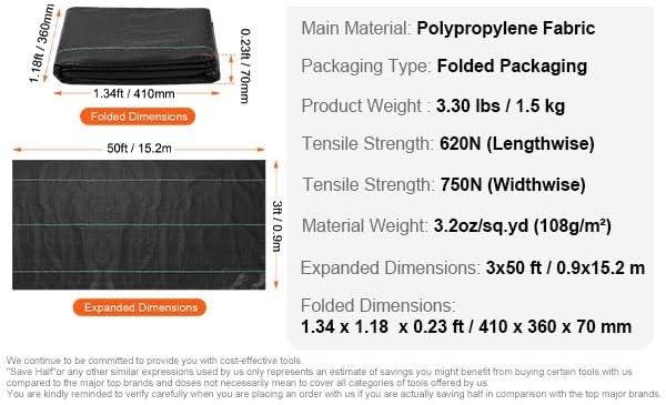 Professional-Grade Weed Barrier Fabric 3.2OZ Heavy-Duty Woven Polypropylene 3FT x 50FT Durable Landscape Ground Cover for Gardens Driveways &amp Industrial Use