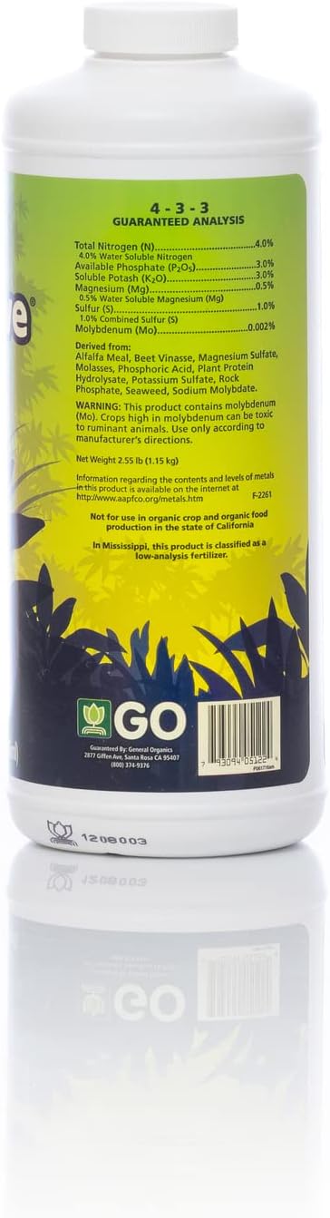 General Hydroponics General Organics BioThrive Grow Plant Food 4-3-3 1 qt.