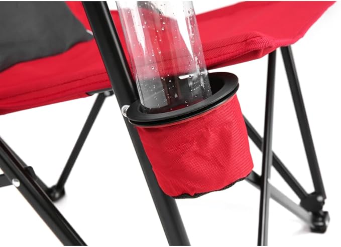 High Back Heavy Duty Lawn Chair Support 250LBS Portable Collapsible Chair with Cup Holder (Red + Steel)