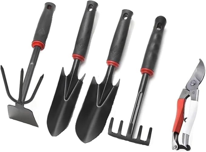5-Piece Garden Tool Set: Shovel Pruner Hoe Rake